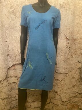 Positive Influence Blue Linen Dragonfly Dress